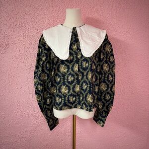 Vintage Floral Blouse with White Collar